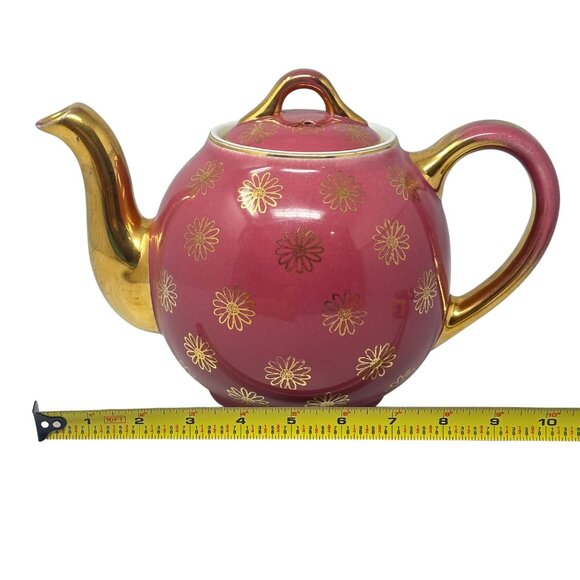 Vintage Hall 12-Cup Pink & Gold Floral Teapot 054 GL READ - Picture 5 of 13